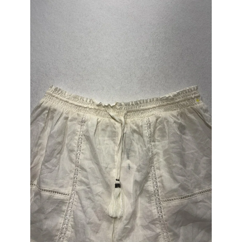 A Loves A Shorts Womens Large White Gauze Skimmer Tassel Drawstring Lace Trim
